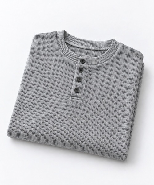 FILLIP J（フィリップジェー）の「クロップドワッフルヘンリーネック長袖Tシャツ/ショート丈ロンT（Tシャツ/カットソー・メンズ・アイボリー/グレー・X-LARGE/LARGE/MEDIUM）」の3枚目の写真