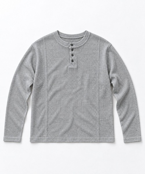 FILLIP J（フィリップジェー）の「クロップドワッフルヘンリーネック長袖Tシャツ/ショート丈ロンT（Tシャツ/カットソー・メンズ・アイボリー/グレー・X-LARGE/LARGE/MEDIUM）」の4枚目の写真