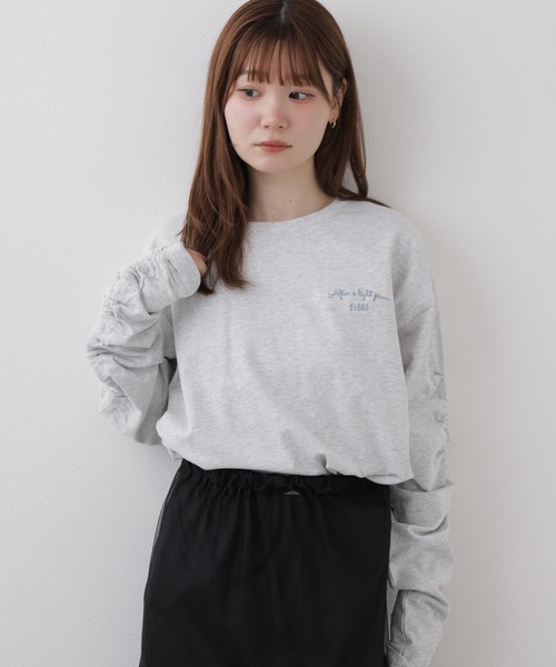 Arinomama(アリノママ)の「Arinomama ワンポイント刺繍 ギャザースリーブ 長袖Tシャツ 空紡糸天竺(Tシャツ/カットソー・レディース・ブラウン/ブラック/トップグレー・FREE)」の21枚目の写真