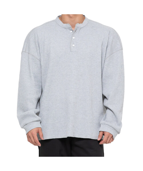 ARDENTSOUL(アーデントソウル)の「ヘビー ワッフル ヘンリーネック オーバーサイズ 長袖 4カラー(Tシャツ/カットソー・メンズ・ブラック/グレー・LARGE/XX-LARGE/X-LARGE)」の2枚目の写真