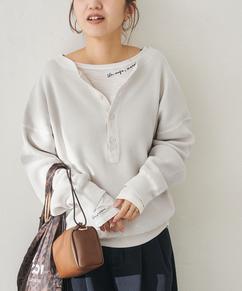 FRAMeWORK(フレームワーク)の「オゾン加工ワッフルヘンリープルオーバー(Tシャツ/カットソー・レディース・ベージュ/ピンク系その他/チャコールグレー/アイボリー・FREE)」の10枚目の写真