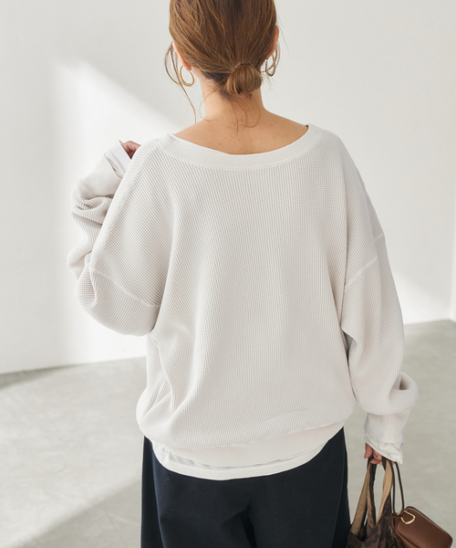 FRAMeWORK(フレームワーク)の「オゾン加工ワッフルヘンリープルオーバー(Tシャツ/カットソー・レディース・ベージュ/ピンク系その他/チャコールグレー/アイボリー・FREE)」の13枚目の写真