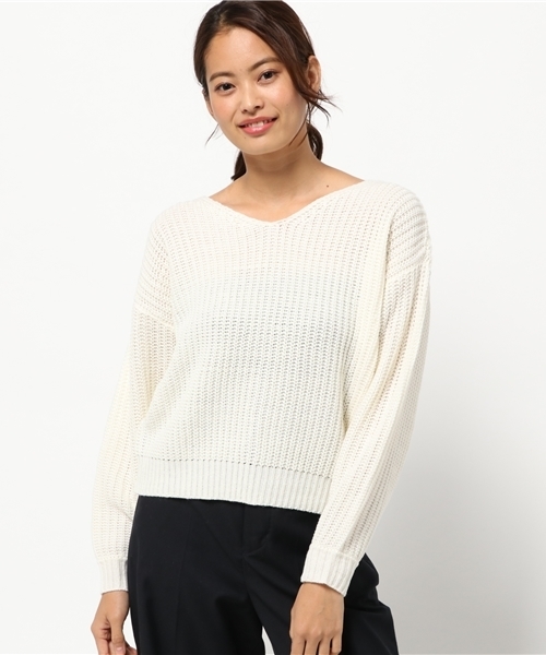 Re:EDIT（リエディ）の「[リエディ]バックレースアップニットトップス/Vネックニットトップス/セーター（ニット/セーター・レディース・ブラック/ブラウン/ピンク/グレー/オフホワイト・MEDIUM）」の14枚目の写真