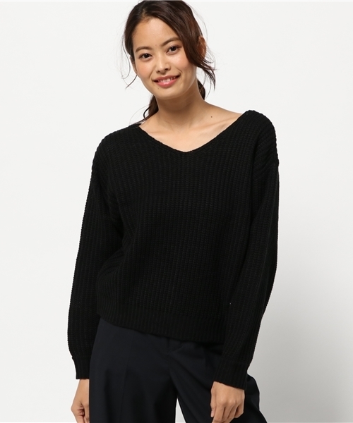 Re:EDIT（リエディ）の「[リエディ]バックレースアップニットトップス/Vネックニットトップス/セーター（ニット/セーター・レディース・ブラック/ブラウン/ピンク/グレー/オフホワイト・MEDIUM）」の15枚目の写真