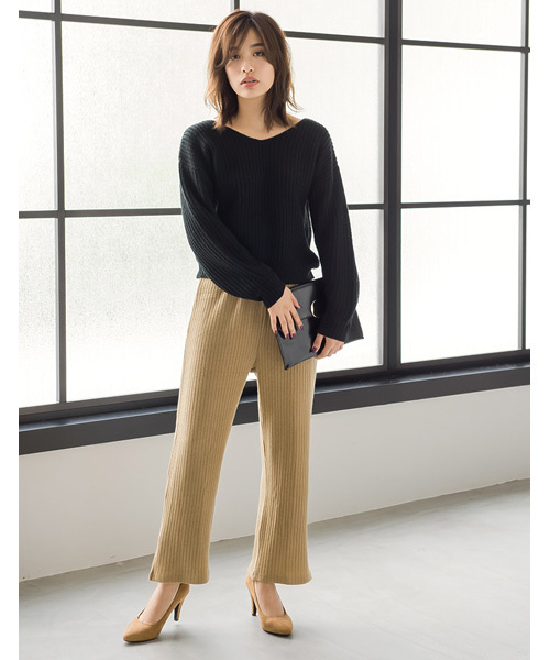 Re:EDIT（リエディ）の「[リエディ]バックレースアップニットトップス/Vネックニットトップス/セーター（ニット/セーター・レディース・ブラック/ブラウン/ピンク/グレー/オフホワイト・MEDIUM）」の17枚目の写真