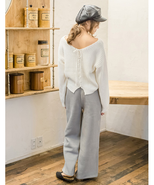 Re:EDIT（リエディ）の「[リエディ]バックレースアップニットトップス/Vネックニットトップス/セーター（ニット/セーター・レディース・ブラック/ブラウン/ピンク/グレー/オフホワイト・MEDIUM）」の19枚目の写真