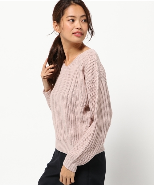 Re:EDIT（リエディ）の「[リエディ]バックレースアップニットトップス/Vネックニットトップス/セーター（ニット/セーター・レディース・ブラック/ブラウン/ピンク/グレー/オフホワイト・MEDIUM）」の5枚目の写真