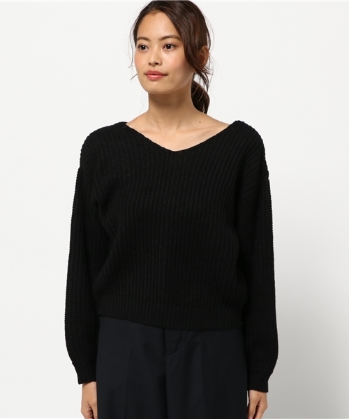 Re:EDIT（リエディ）の「[リエディ]バックレースアップニットトップス/Vネックニットトップス/セーター（ニット/セーター・レディース・ブラック/ブラウン/ピンク/グレー/オフホワイト・MEDIUM）」の6枚目の写真