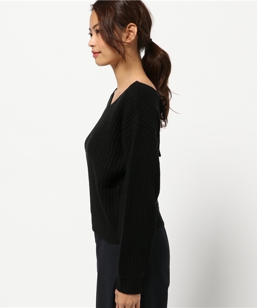 Re:EDIT（リエディ）の「[リエディ]バックレースアップニットトップス/Vネックニットトップス/セーター（ニット/セーター・レディース・ブラック/ブラウン/ピンク/グレー/オフホワイト・MEDIUM）」の7枚目の写真