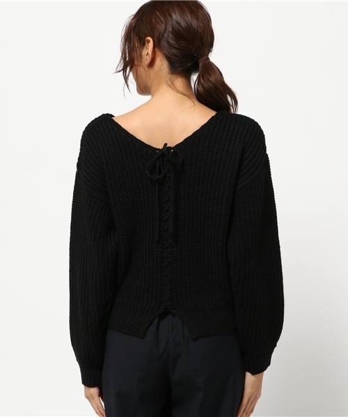 Re:EDIT（リエディ）の「[リエディ]バックレースアップニットトップス/Vネックニットトップス/セーター（ニット/セーター・レディース・ブラック/ブラウン/ピンク/グレー/オフホワイト・MEDIUM）」の8枚目の写真