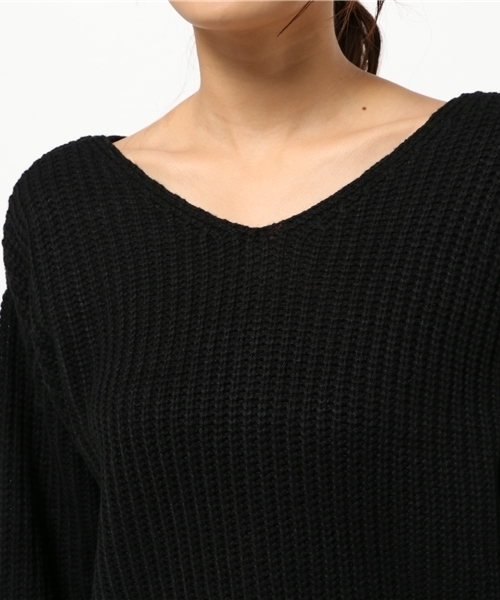 Re:EDIT（リエディ）の「[リエディ]バックレースアップニットトップス/Vネックニットトップス/セーター（ニット/セーター・レディース・ブラック/ブラウン/ピンク/グレー/オフホワイト・MEDIUM）」の9枚目の写真