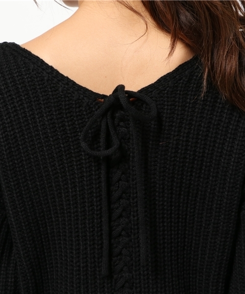 Re:EDIT（リエディ）の「[リエディ]バックレースアップニットトップス/Vネックニットトップス/セーター（ニット/セーター・レディース・ブラック/ブラウン/ピンク/グレー/オフホワイト・MEDIUM）」の10枚目の写真