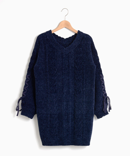 Majestic Legon マジェスティックレゴン の レースアップスリーブニットワンピース ワンピース Wear