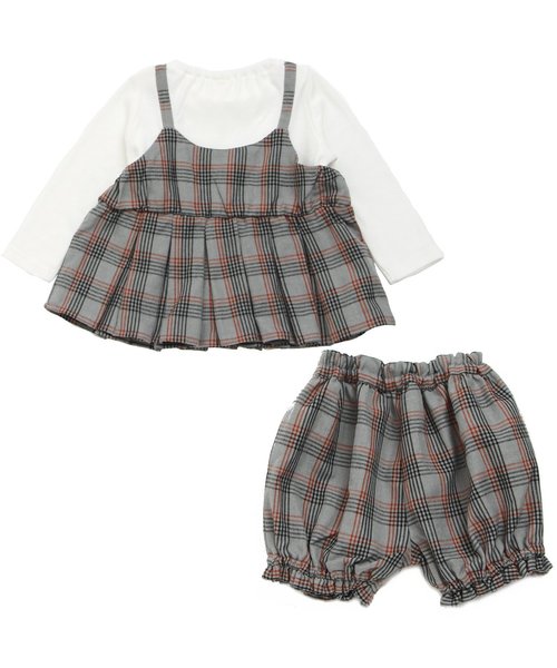 apres les cours（アプレレクール）の「チュニックブルマスーツ（ロンパース・キッズ・グレー/レッド・70/80）」の3枚目の写真