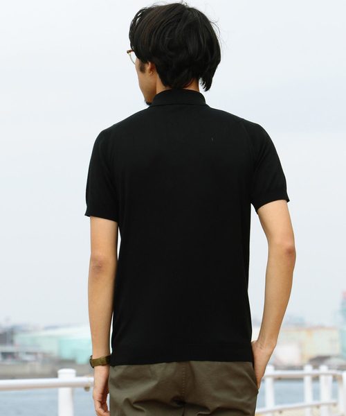 JOHN SMEDLEY ジョンスメドレー ニットポロ ブラック S JOHN SMEDLEY (ジョンスメドレー) ウール混 長袖 ニット