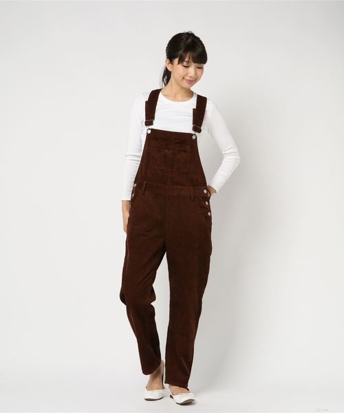 WEGO(ウィゴー)の「WEGO/コーデュロイオーバーオール(サロペット/オーバーオール・レディース・ブラウン/アイボリー/ブラック・FREE)」の6枚目の写真