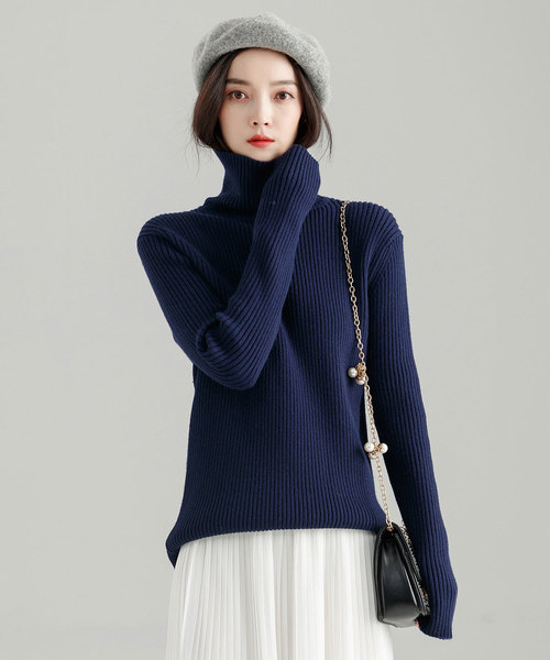 SAISON DE PAPILLON（セゾンドパピヨン）の「ハイネックシンプルリブニットトップス（ニット/セーター・レディース・ベージュ/ネイビー/キャメル・M/L）」の2枚目の写真