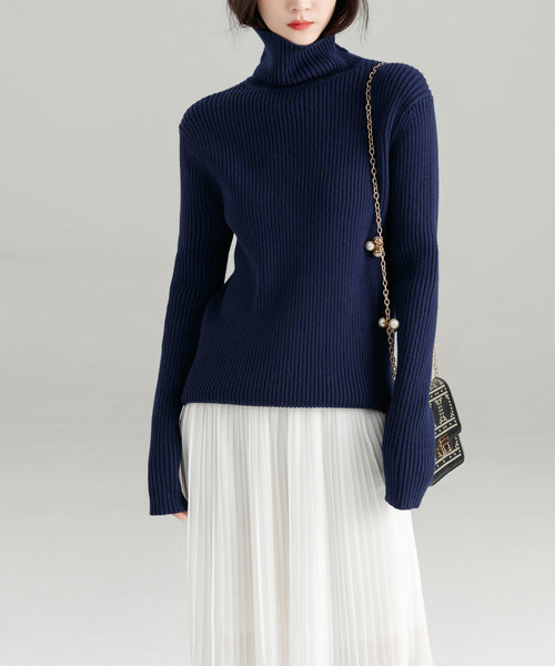 SAISON DE PAPILLON（セゾンドパピヨン）の「ハイネックシンプルリブニットトップス（ニット/セーター・レディース・ベージュ/ネイビー/キャメル・M/L）」の8枚目の写真