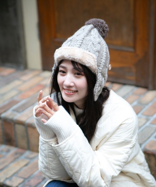 14+（イチヨンプラス）の「飛行帽風ニット帽/ 親子/ リンクコーデ（ニットキャップ/ビーニー・レディース・ベージュ/グレー/モカ・FREE/kids-M）」の16枚目の写真