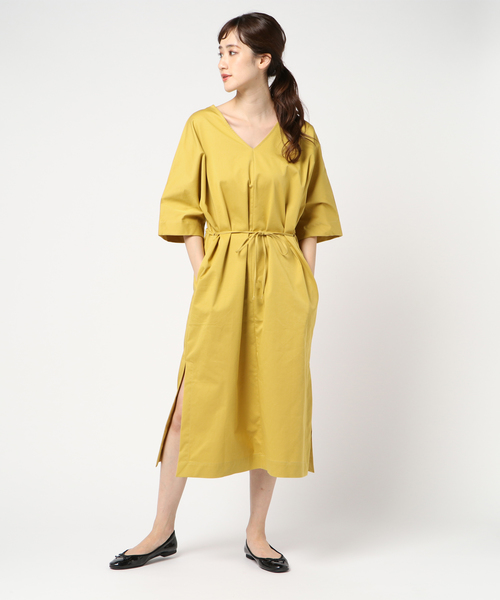 ottilie（オティーリエ）の「Ｖネックコットンマエリボンワンピース（ワンピース・レディース・ブラック/ベージュ/イエロー・FREE）」の16枚目の写真