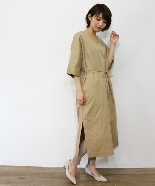 ottilie（オティーリエ）の「Ｖネックコットンマエリボンワンピース（ワンピース・レディース・ブラック/ベージュ/イエロー・FREE）」の14枚目の写真