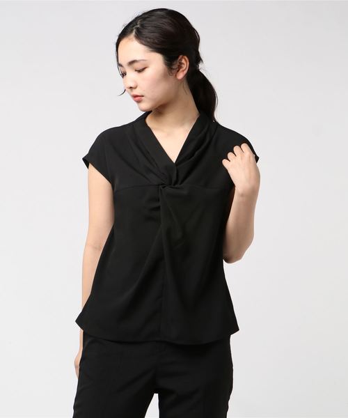 12Twelve Agenda（トゥエルブ　アジェンダ）の「フロントツイストフレンチスリーブブラウス（シャツ/ブラウス・レディース・ブラック/パープル/オフホワイト/マスタード・M）」の4枚目の写真
