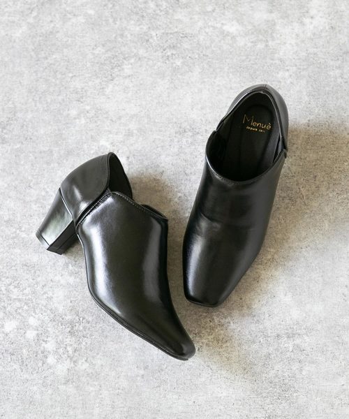 menue（メヌエ）の「スクエアトゥ サイドゴア ブーティー ショートブーツ 太ヒール ブーツ（ブーツ・レディース・ブラック/ダークブラウン/モカ・LL/3L/S/M/L/XS）」の4枚目の写真