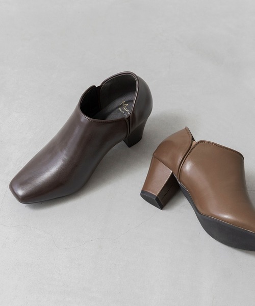 menue（メヌエ）の「スクエアトゥ サイドゴア ブーティー ショートブーツ 太ヒール ブーツ（ブーツ・レディース・ブラック/ダークブラウン/モカ・LL/3L/S/M/L/XS）」の16枚目の写真