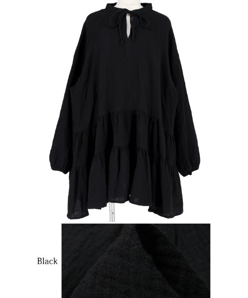 coca（coca）（コカ）の「キーネックたっぷりティアードチュニック（チュニック・レディース・ブラック・ONE SIZE）」の4枚目の写真