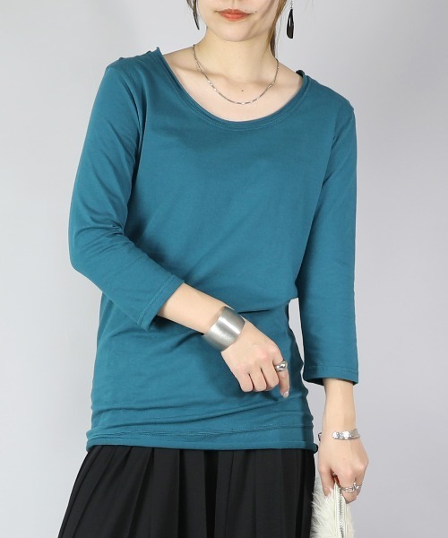 and it_（アンドイット）の「【日本製】シンプルカラー7分袖ロングカットソー（Tシャツ/カットソー・レディース・マスタード/ライトピンク/サーモンピンク/ワイン/オレンジ/ネイビー/ライトブルー/ブルーグリーン/ロイヤルブルー/パープル/ラベンダー/ブラック/チャコールグレー/杢グレー/ブラウン/オートミール/ライトカーキ/ホワイト/アイボリー/モカ・LARGE/X-LARGE/MEDIUM）」の13枚目の写真