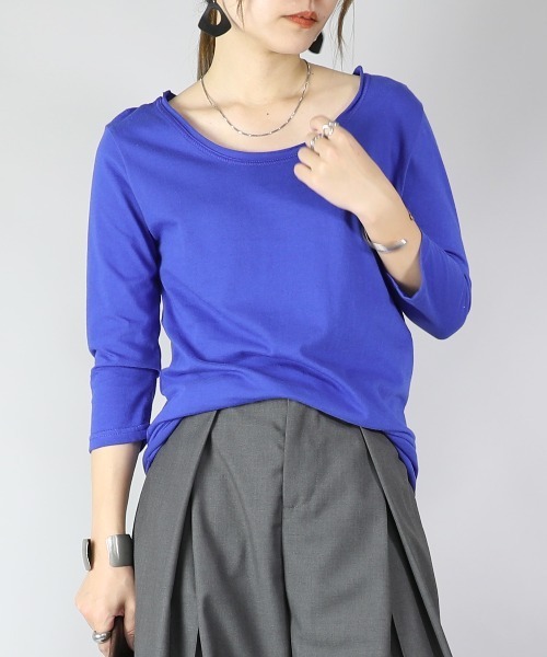 and it_（アンドイット）の「【日本製】シンプルカラー7分袖ロングカットソー（Tシャツ/カットソー・レディース・マスタード/ライトピンク/サーモンピンク/ワイン/オレンジ/ネイビー/ライトブルー/ブルーグリーン/ロイヤルブルー/パープル/ラベンダー/ブラック/チャコールグレー/杢グレー/ブラウン/オートミール/ライトカーキ/ホワイト/アイボリー/モカ・LARGE/X-LARGE/MEDIUM）」の14枚目の写真