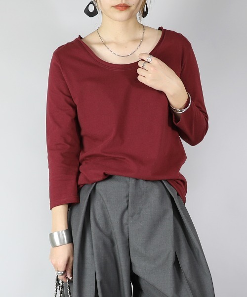 and it_（アンドイット）の「【日本製】シンプルカラー7分袖ロングカットソー（Tシャツ/カットソー・レディース・マスタード/ライトピンク/サーモンピンク/ワイン/オレンジ/ネイビー/ライトブルー/ブルーグリーン/ロイヤルブルー/パープル/ラベンダー/ブラック/チャコールグレー/杢グレー/ブラウン/オートミール/ライトカーキ/ホワイト/アイボリー/モカ・LARGE/X-LARGE/MEDIUM）」の20枚目の写真