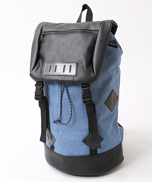 WEGO（ウィゴー）の「WEGO/フェイクレザーコンビバックパック（バックパック/リュック・メンズ・ブラック/グレー/ブルー・FREE）」の9枚目の写真