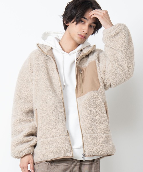 WEGO（ウィゴー）の「WEGO/ボアスタンドブルゾン（ブルゾン・メンズ・ホワイト/ベージュ/カーキ・MEDIUM/LARGE）」の3枚目の写真