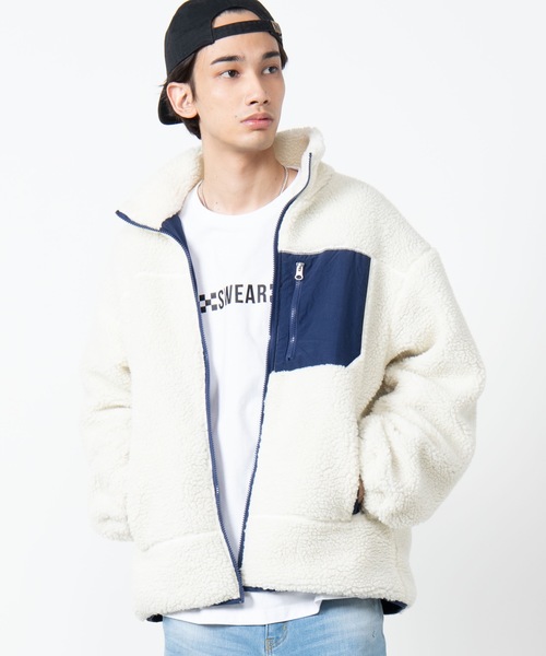 WEGO（ウィゴー）の「WEGO/ボアスタンドブルゾン（ブルゾン・メンズ・ホワイト/ベージュ/カーキ・MEDIUM/LARGE）」の2枚目の写真