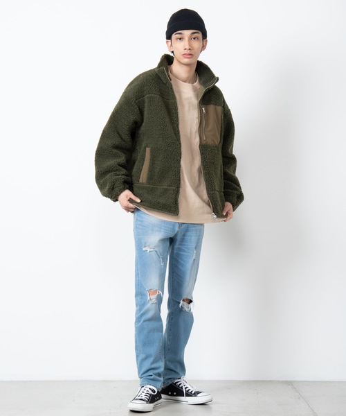 WEGO（ウィゴー）の「WEGO/ボアスタンドブルゾン（ブルゾン・メンズ・ホワイト/ベージュ/カーキ・MEDIUM/LARGE）」の21枚目の写真