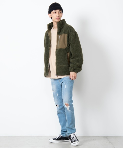 WEGO（ウィゴー）の「WEGO/ボアスタンドブルゾン（ブルゾン・メンズ・ホワイト/ベージュ/カーキ・MEDIUM/LARGE）」の19枚目の写真