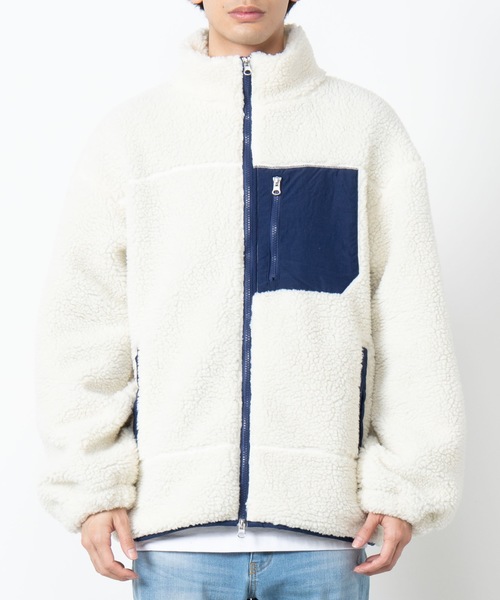 WEGO（ウィゴー）の「WEGO/ボアスタンドブルゾン（ブルゾン・メンズ・ホワイト/ベージュ/カーキ・MEDIUM/LARGE）」の9枚目の写真