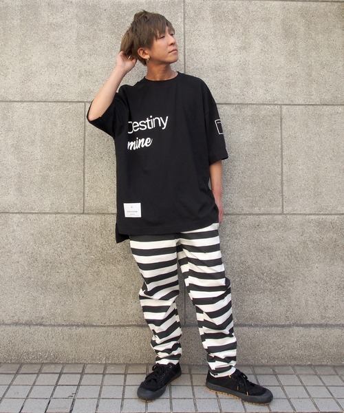 【cookman】クックマン　シェフパンツ　ウエストゴム　白/黒ボーダー　Lサイズ　約77cm クックマン] 総柄 シェフパンツ マルチパターン メンズ レディース