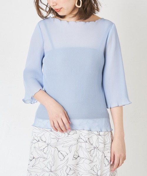 natural couture（ナチュラルクチュール）の「細プリーツメロー6分袖ブラウス（シャツ/ブラウス・レディース・ブラック/ベージュ/オフホワイト/サックスブルー・FREE）」の17枚目の写真