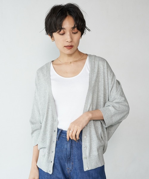 AMERICAN HOLIC（アメリカンホリック）の「ドルマン5分袖ニットカーディガン/5S 〇＊（カーディガン/ボレロ・レディース・ブラック/ブラウン/グレー系その他/マスタード/ネイビー/ホワイト系その他・FREE）」の4枚目の写真