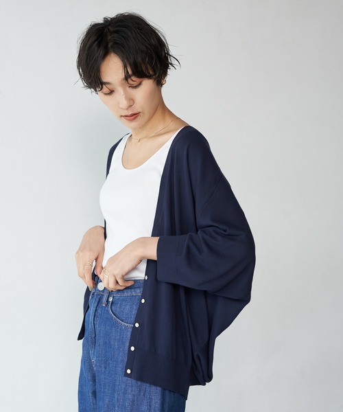 AMERICAN HOLIC（アメリカンホリック）の「ドルマン5分袖ニットカーディガン/5S 〇＊（カーディガン/ボレロ・レディース・ブラック/ブラウン/グレー系その他/マスタード/ネイビー/ホワイト系その他・FREE）」の2枚目の写真