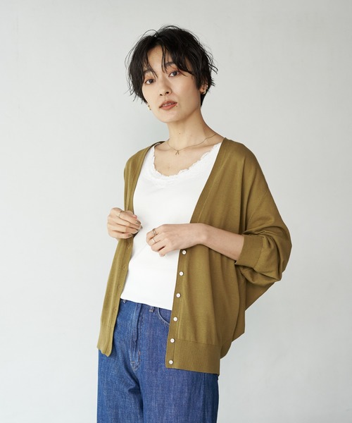 AMERICAN HOLIC（アメリカンホリック）の「ドルマン5分袖ニットカーディガン/5S 〇＊（カーディガン/ボレロ・レディース・ブラック/ブラウン/グレー系その他/マスタード/ネイビー/ホワイト系その他・FREE）」の6枚目の写真