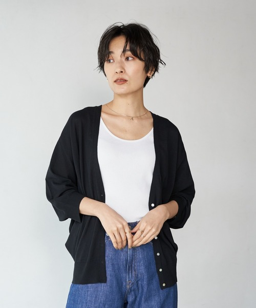 AMERICAN HOLIC（アメリカンホリック）の「ドルマン5分袖ニットカーディガン/5S 〇＊（カーディガン/ボレロ・レディース・ブラック/ブラウン/グレー系その他/マスタード/ネイビー/ホワイト系その他・FREE）」の3枚目の写真