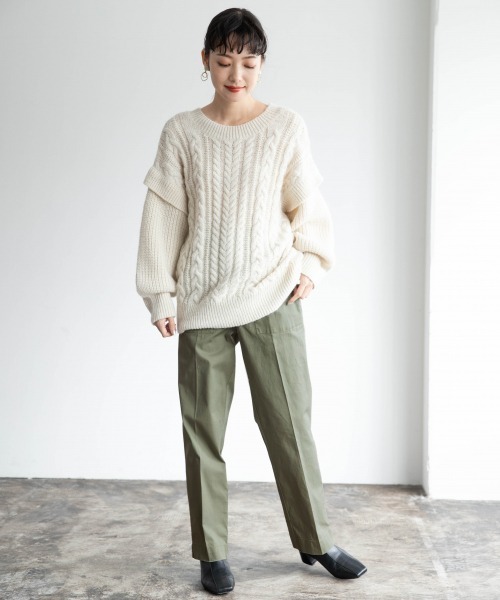 LOWRYS FARM(ローリーズファーム)の「MIXケーブルプルオーバー 918843(ニット/セーター・レディース・オフホワイト/ベージュ/ピンク・FREE)」の4枚目の写真