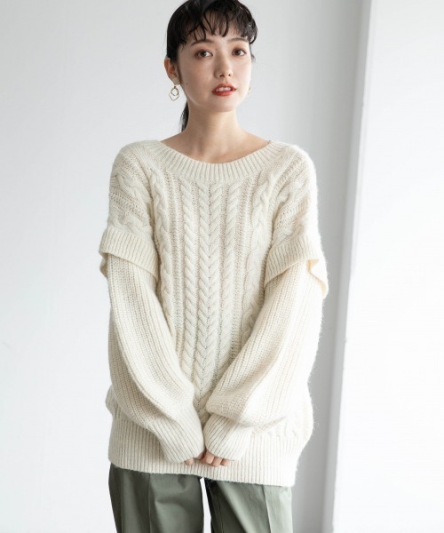 LOWRYS FARM(ローリーズファーム)の「MIXケーブルプルオーバー 918843(ニット/セーター・レディース・オフホワイト/ベージュ/ピンク・FREE)」の6枚目の写真