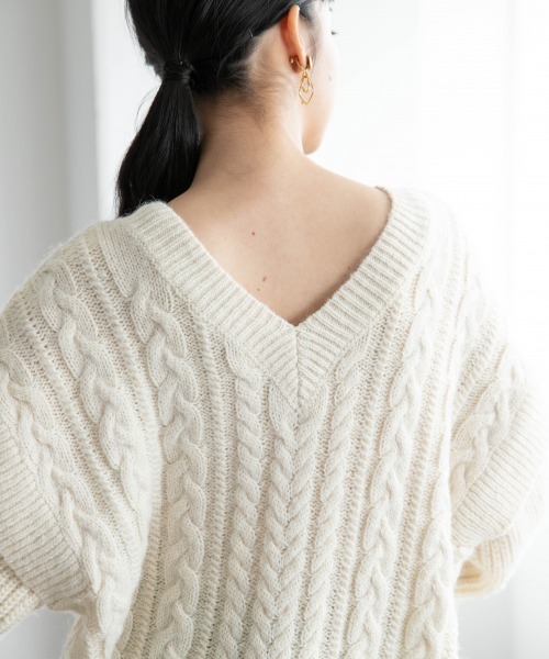LOWRYS FARM(ローリーズファーム)の「MIXケーブルプルオーバー 918843(ニット/セーター・レディース・オフホワイト/ベージュ/ピンク・FREE)」の7枚目の写真