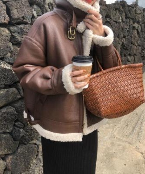 超特価コーナー セール フェイクレザーボアブルゾン その他アウター Lala Born ララボーン のファッション 大安売り Inter Sru Ac Th