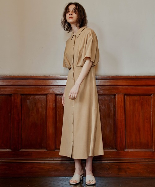 select MOCA（セレクトモカ）の「ウエストタックワッシャーワンピース（ワンピース・レディース・ブラック/ベージュ/ライトブラウン・SMALL/MEDIUM）」の6枚目の写真