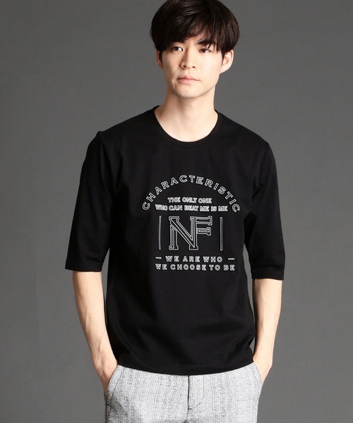 NICOLE CLUB FOR MEN（ニコルクラブフォーメン）の「エンボスロゴプリント5分袖Tシャツ（Tシャツ/カットソー・メンズ・ブラック/ホワイト/ボルドー・MEDIUM/LARGE/X-LARGE）」の2枚目の写真